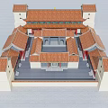 Traditional Ancient Architecture Design With Courtyard Red Pillars And Tile Roof 3d model