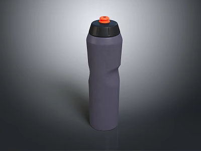 Purple Water Bottle With Black Lid And Orange Button On Simple Gray Background 3d model