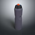 Purple Water Bottle With Black Lid And Orange Button On Simple Gray Background