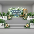 Fairy Forest Themed Stage With Green Plants Floral Decorations And Birdcage