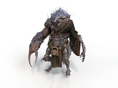 Spiked Mythical Creature Character With Clawed Limbs Chains Tattered Robes And Waist Pouch 3d model