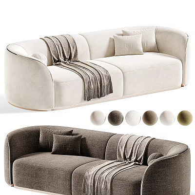 Two Seater Sofa Modern Comfortable with Striped Blanket and Cushions and Multiple Color Options 3d model