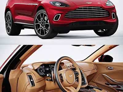 Aston Martin Red SUV Exterior Featuring Brown Leather Interior And Steering Wheel 3d model