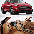 Aston Martin Red SUV Exterior Featuring Brown Leather Interior And Steering Wheel