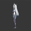 Cute Cartoon Child Wearing Blue White Outfit With White Long Hair And Cat Ears