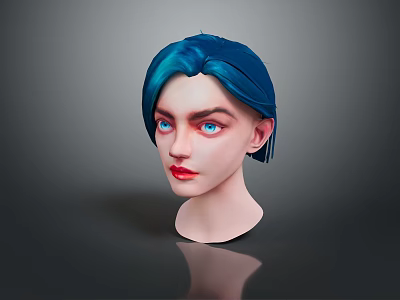 Game Movie Character 3D Model With Blue Hair Blue Eyes And Red Lips 3d model