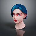 Game Movie Character 3D Model With Blue Hair Blue Eyes And Red Lips
