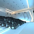 Modern Cinema Interior With Audience Seated And Large Screen Playing Movie