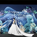 Elegant Ocean Theme Wedding Scene With Bridal Gown And Marine Decorations