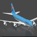Korean Air Large Passenger Aircraft With Blue Fuselage Four Engines And Tail Logo