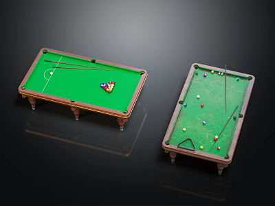 Professional Sports Equipment Billiard Tables with Green Felt Surfaces Balls and Cues 3d model