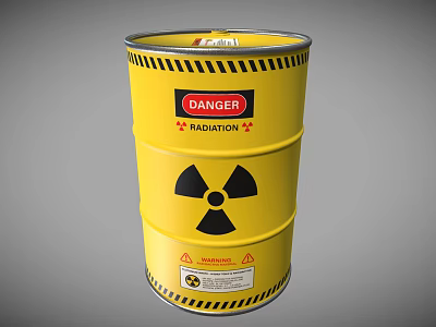 Industrial Equipment Yellow Radiation Hazardous Material Storage Barrel With Warning Signs 3d model