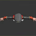 Cartoon Figure In Gray Uniform Red Cuff Details Black Cap White Belt Open Arms Pose