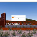 Red Paradise Ridge Feature Wall With Textured Design Surrounding Plants And Green Hills