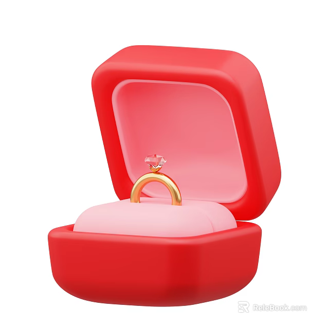 Elegant Gold Diamond Ring Jewelry in Red Box with Luxury Design 3d model 