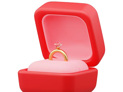 Elegant Gold Diamond Ring Jewelry in Red Box with Luxury Design 3d model