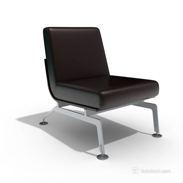 Modern Single Chair With Dark Brown Leather Upholstery And Slim Metal Frame Design 3d model 