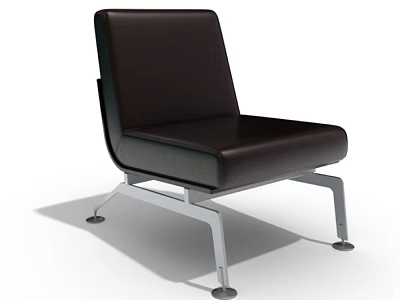 Modern Single Chair With Dark Brown Leather Upholstery And Slim Metal Frame Design 3d model