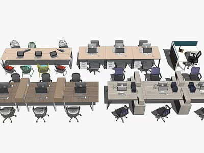Multiple Office Desks With Computers And Ergonomic Chairs In Modern Workspace 3d model