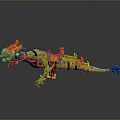 Detailed Fantasy Dragon With Rider Saddle Green Body Golden Orange Armor And Blue Tail