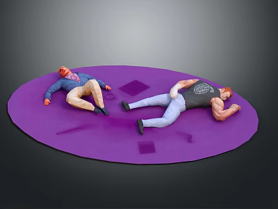 Two Toy Dolls Lying On Purple Circular Mat With Reclined Positions 3d model