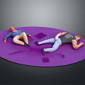Two Toy Dolls Lying On Purple Circular Mat With Reclined Positions