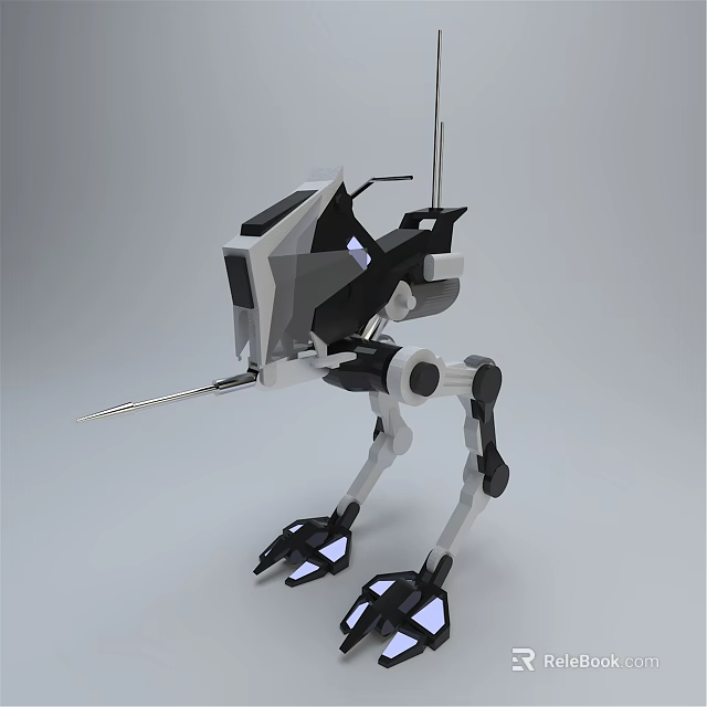 Futuristic Mechanical Robot With Sharp Spike And Glowing Legs In Black White Gray 3d model 
