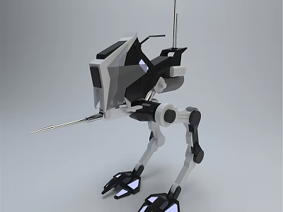 Futuristic Mechanical Robot With Sharp Spike And Glowing Legs In Black White Gray 3d model