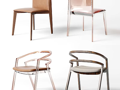 Stylish Modern Accent Leisure Chairs With Various Metal Frames Different Seat Designs And Comfortable Cushions 3d model
