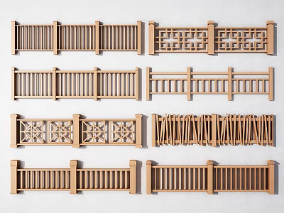 Wooden Fence Designs With Different Decorative Railings And Patterns 3d model