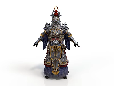 Traditional Warrior Man Wearing Ancient Decorative Armor With Gold Red Details 3d model