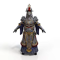 Traditional Warrior Man Wearing Ancient Decorative Armor With Gold Red Details