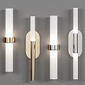 Modern Illuminated Wall Lamps with Gold Silver Metal and White Shades on Grey Wall