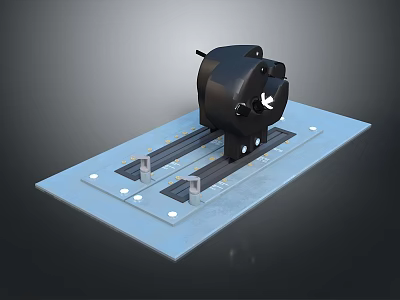 Mechanical Equipment With Black Main Body Mounted On Metal Plate Featuring Slide Rails And Fasteners 3d model