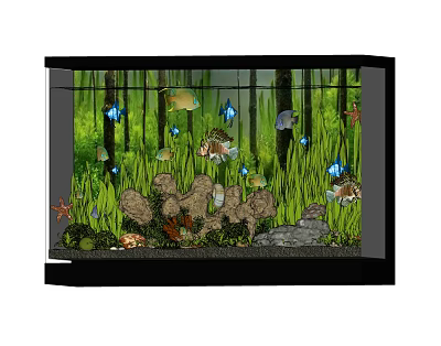 Colorful Freshwater Aquarium with Fish Aquatic Plants Rocks and Starfish Decorations 3d model