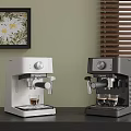 White And Gray Espresso Coffee Machines On Kitchen Counter With Wall Art