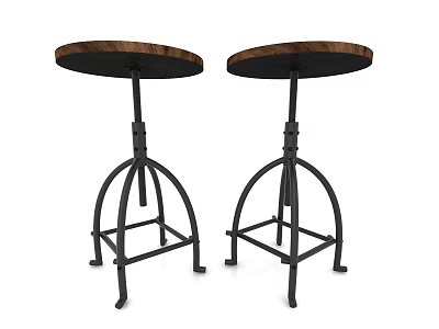 Modern Round Wooden Top Side Tables With Black Metal Frame Set of Two 3d model