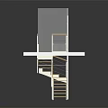 Spiral Staircase Model With Wooden Steps White Railing Platform And White Doors