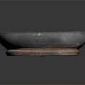 Hand Carved Black Clay Basin With Cracked Surface And Orange Rim