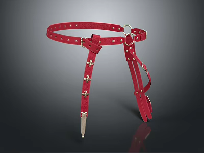 Stylish Red Leather Belt Accessory with Metal Buckle Studs and Straps for Fashion Outfits 3d model