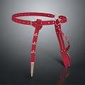 Stylish Red Leather Belt Accessory with Metal Buckle Studs and Straps for Fashion Outfits