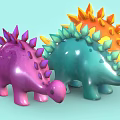 Colorful Reptile Dinosaur Toys with Spiked Backs in Pink Blue and Yellow for Kids Playtime
