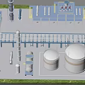 Industrial Equipment Layout Featuring Large Storage Tanks Towers Piping Systems And Platform Structures