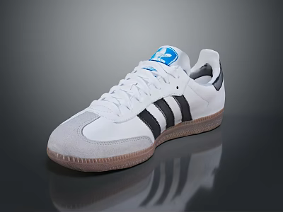 White Sports Sneakers with Black Stripes Blue Logo and Brown Sole Casual Retro Style Footwear 3d model