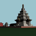 Traditional Ancient Multi Tiered Pagoda Complex With Red Walls Gray Roofs And Courtyard