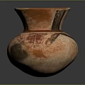 Ancient Orange Red Ceramic Vessel With Painted Striped And Geometric Designs 3d model