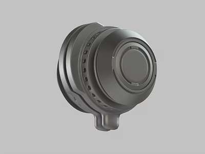 Metallic Circular Mechanical Component With Perforated Edge Central Round Panel And Mounting Base 3d model