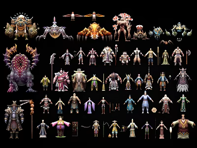 Game and Movie Character Designs With Diverse Outfits Armor and Weapon Variations 3d model