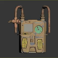 Vintage Gas Meter With Copper Pipes And Yellow Body Green Dial And Warning Labels