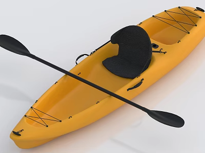Yellow Kayak With Black Paddle And Comfortable Seat For Water Activities 3d model